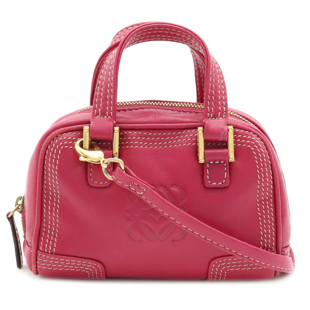 Loewe Amazona Shoulder Pouch Clutch Crossbody Bag Keyring Nappa Leather Pink
